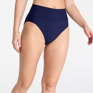 CALIA Wide Banded High Rise High Leg Swim Bottoms Navy Blue Sz XL Flattering NWT
